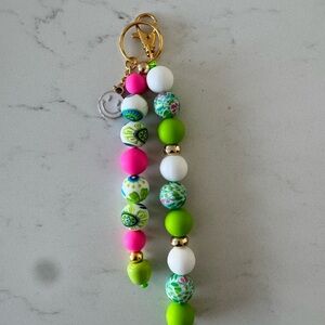 Colorful Beaded Keychain with Gold Accents
